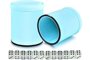 TOPTAN Felt Lined and Pu Leather Dice Shaker Set, Glow in The Dark Dice Cup with Luminous Dice Quiet for Playing Yahtzee/Farkle/Liars Dice/Board Game, 2 Pack