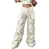 EHYFFYH Wide Leg Cargo Pants for Women Casual Elastic High Waisted Multiple Pockets Baggy Jogger Hiking Workout Pants