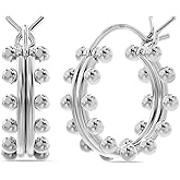 LeCalla 925 Sterling Silver Chunky Hoop Earrings for Teen Women | Double Beaded Hoop Earrings | Small Classic Click-Top Hoop Earring's