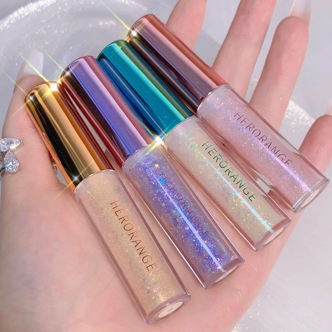 4Pcs Crystal Diamond High-gloss Liquid Liner Shimmer Glitter Highlight Metallic Liquid Shadows Quick-drying Sequin Pearlescent Eye Makeup Cosmetic Set