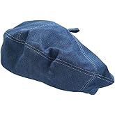 ILUFAM Denim Beret Hat for Women French Style Artist Hat Casual Beanie Cap