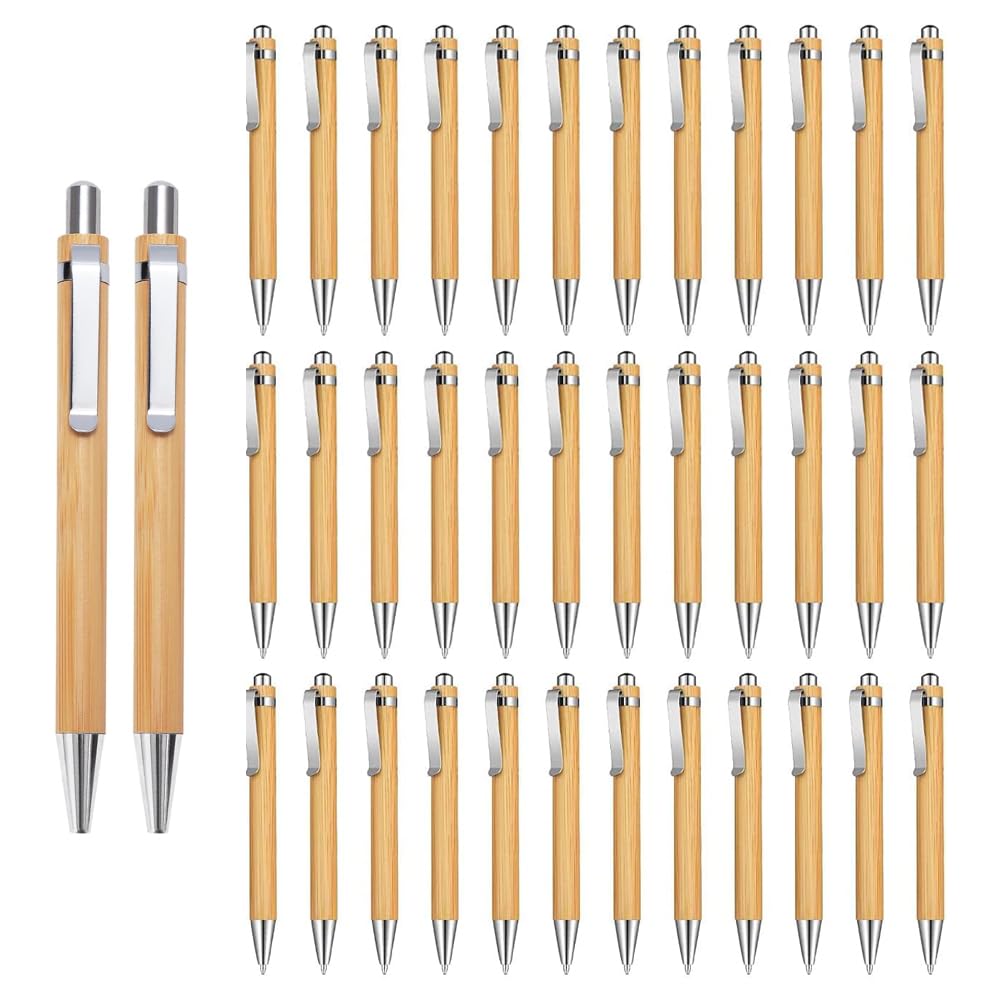 Kopinma 100 Pcs Ballpoint Pens, Bamboo Pen Retractable Ballpoint Pen Set - Black Ink, Medium Point 1.0mm, DIY Personalized, for Writing Journaling School Supplies Graduation Gift