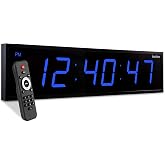 Ivation Oversized Digital Wall Clock with Large LED Display &amp; Timer, 24" | Multi-function with Timer, Stopwatch, Alarms, Temp &amp; Date, Aluminum frame, 6 Brightness levels, Time memory, Remote | Blue