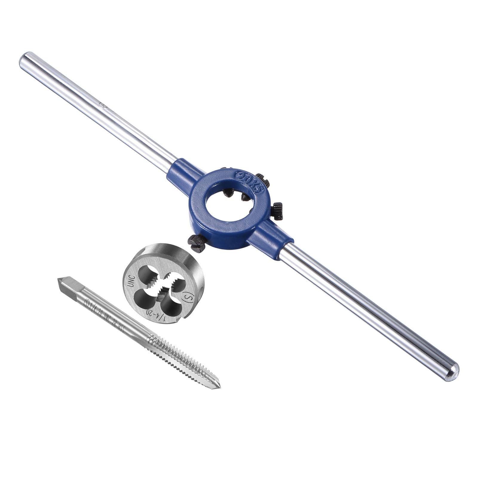 CoCud Tap and Die Stock Handle Set, 1/4-20 UNC Die & Fit 11mm-20mm OD / M3-M4 Die, High Speed Steel Thread Tapping and Wrench Tool Kit - (Applications: for Threading Repairing)