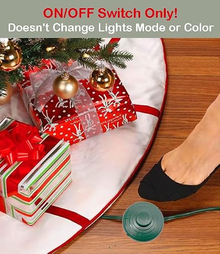 Christmas Tree Power Cord With Foot Switch – 8 Light Modes, Raintight, 6FT, Green Cord, LED Compatible, Multi-Color Lights