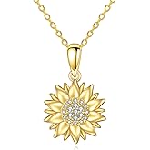 VONALA Sunflower Necklace for Women 925 Sterling Silver 18K Gold Plated Flower Jewelry Birthday Gifts for Her
