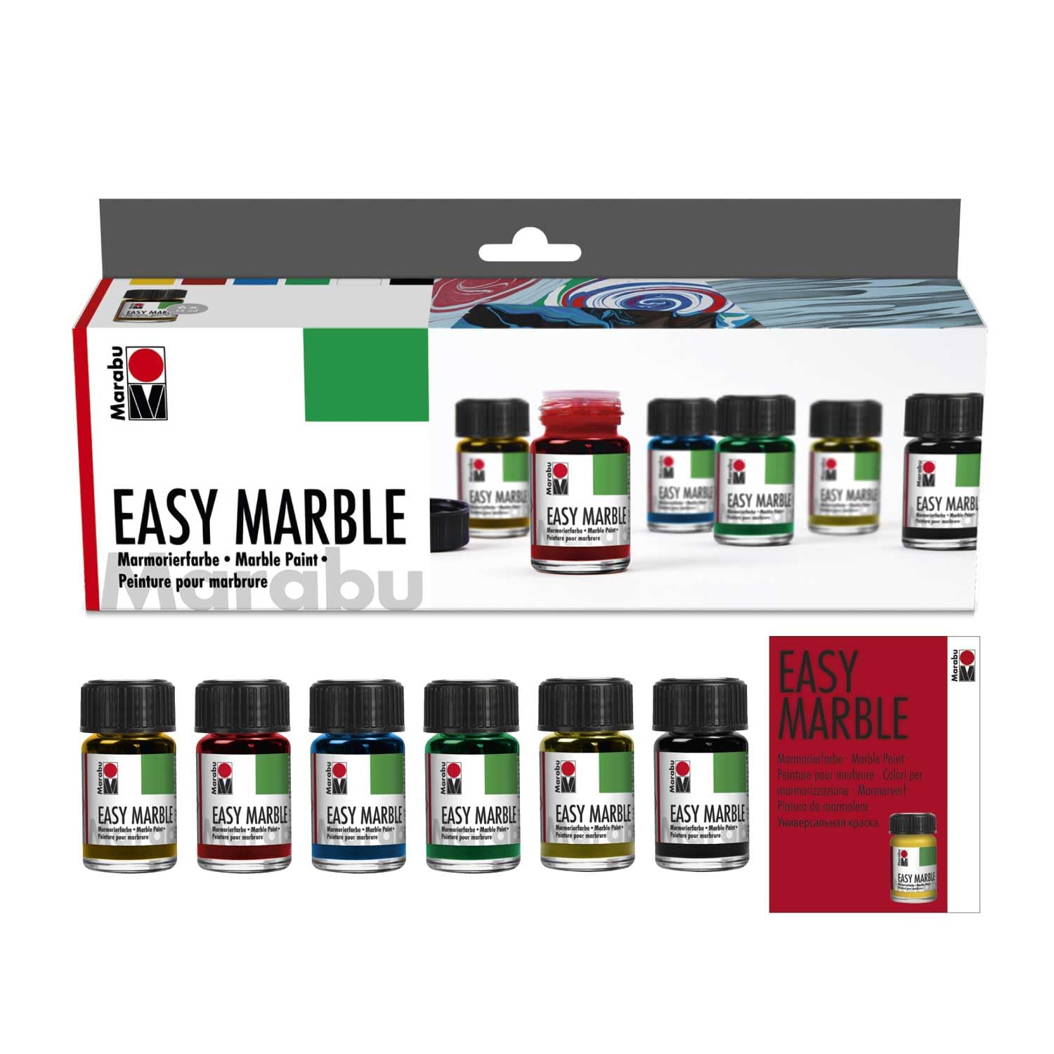 Marabu Easy Marble, Starter Colours, (021 038, 095, 067, 101, 073), 6 x 15ml, For Creating Immersion Marble Effects On Plastic, Glass, Wood, Papier Mâché, Eggs, Metal, Polystyrene And More