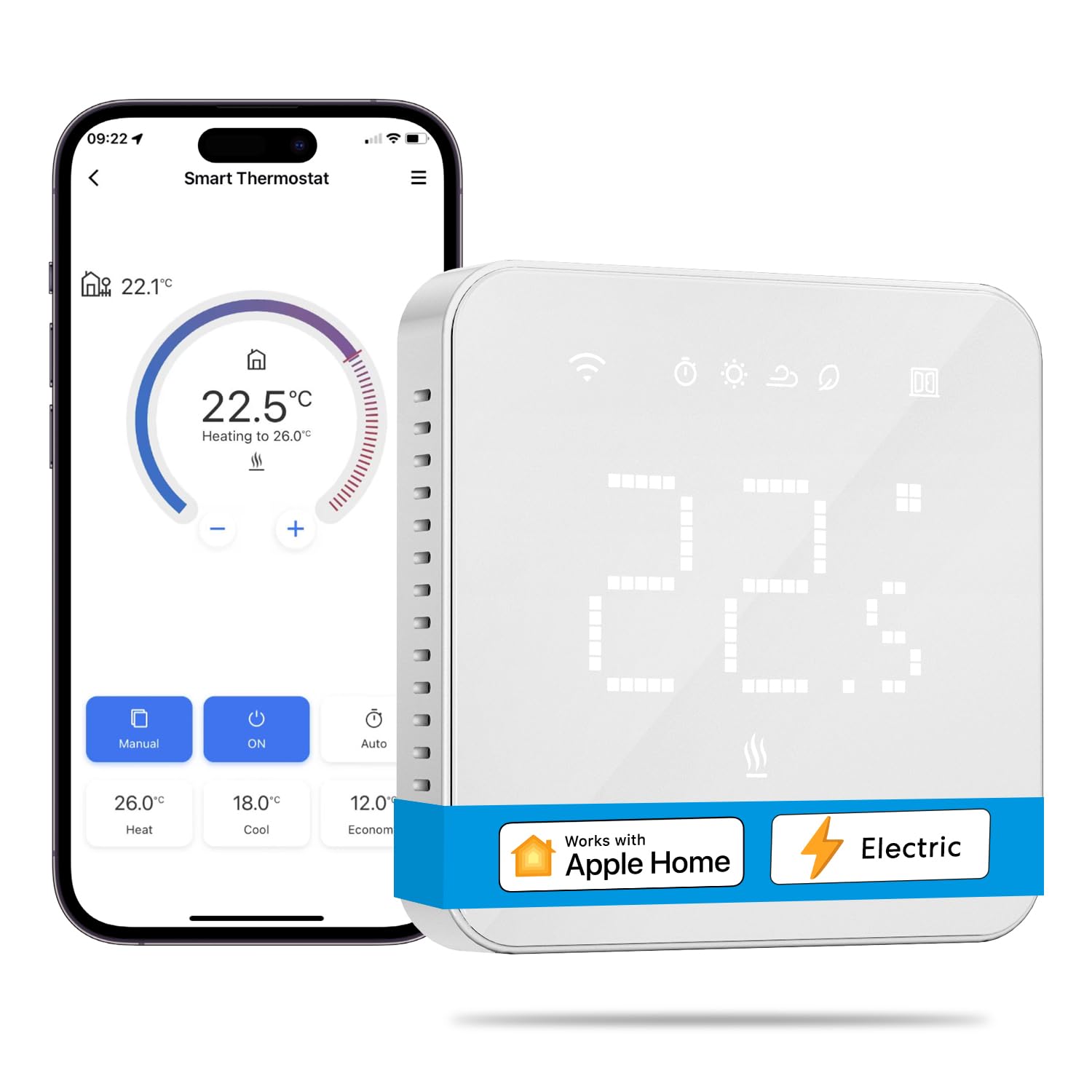 Meross Smart Thermostat for Electric Underfloor Heating, Programmable and Multi-room Control, Hubless, Voice/Remote Control, Compatible with Apple HomeKit, Amazon Alexa, Google Assistant