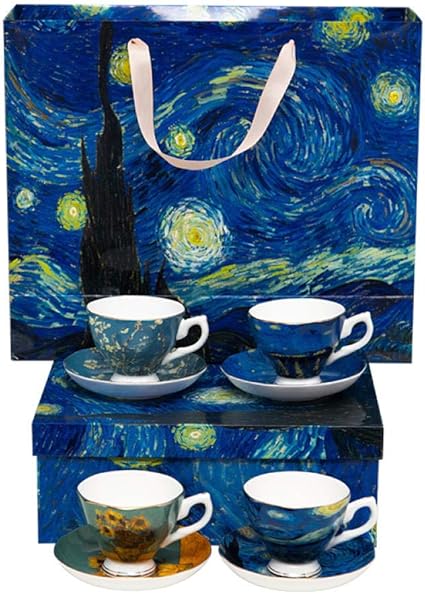 wknbb Van Gogh Diseño De Pintura Cerámica 4 Piezas Taza Y Plato De Café