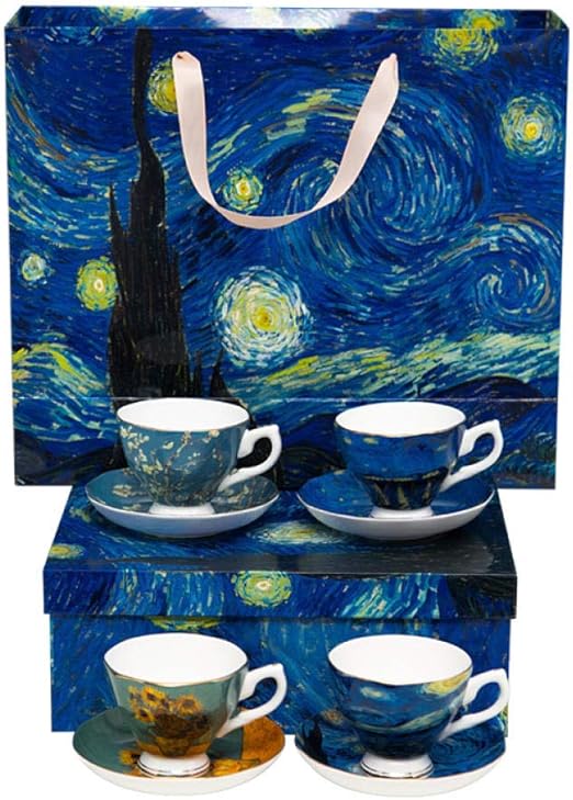 wknbb Van Gogh Diseño De Pintura Cerámica 4 Piezas Taza Y Plato De Café