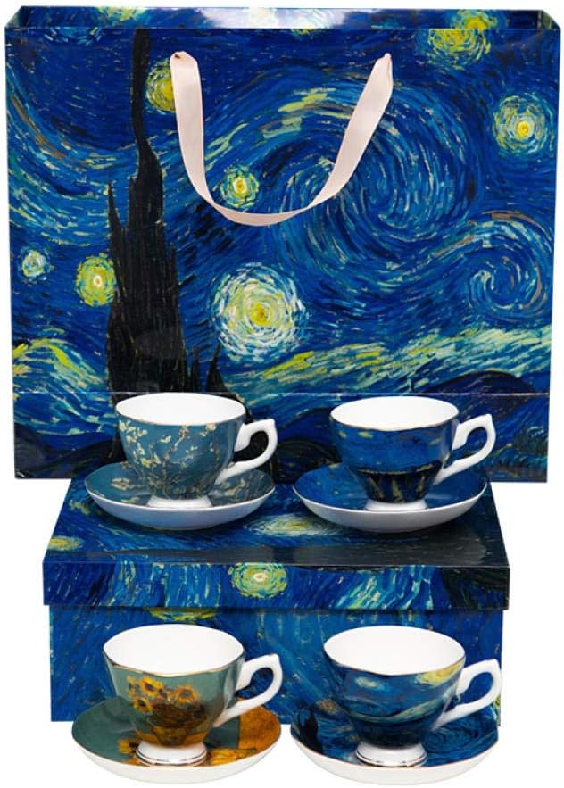 wknbb Van Gogh Diseño De Pintura Cerámica 4 Piezas Taza Y Plato De Café