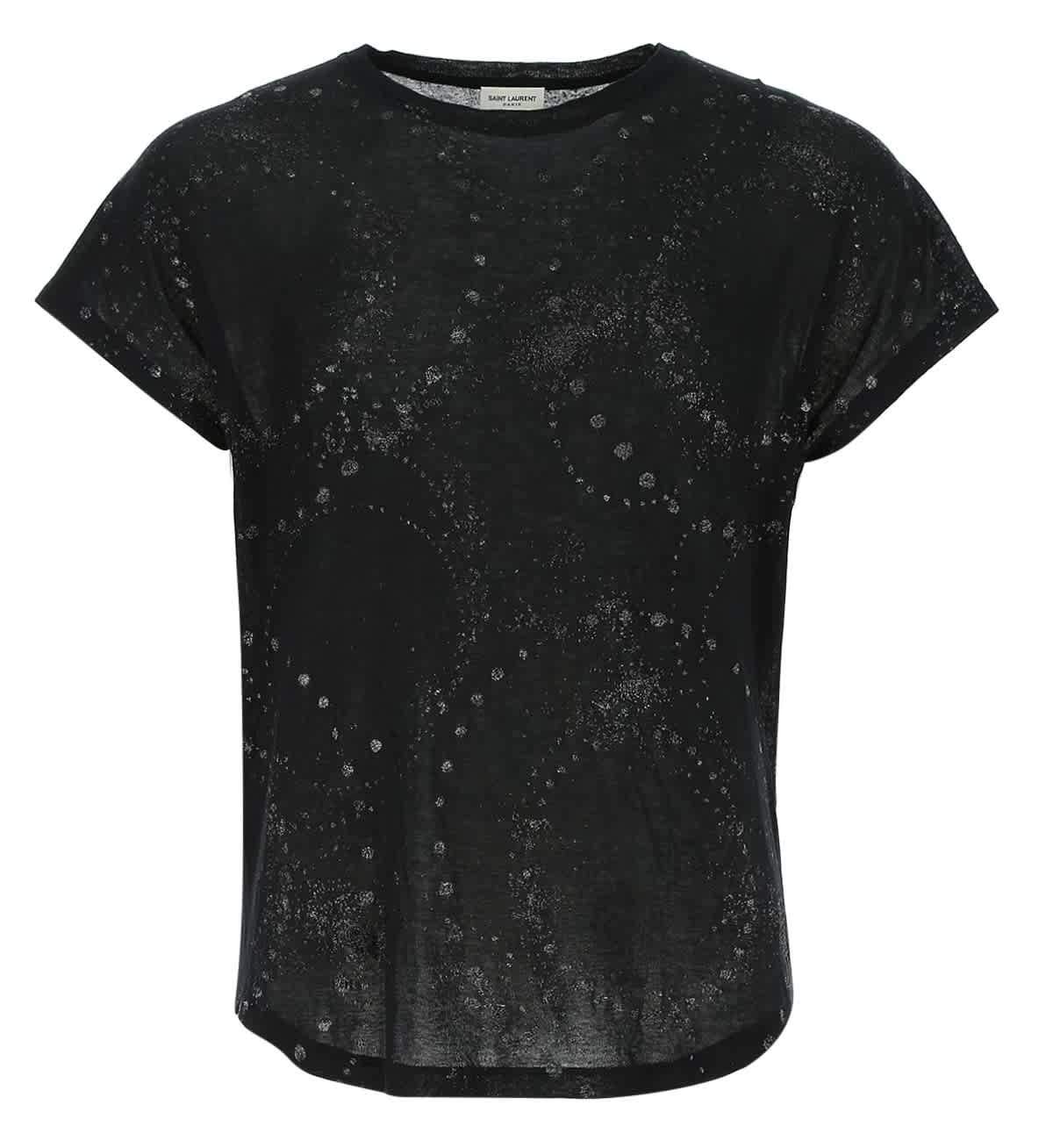 Saint Laurent Black Cotton Short Sleeve T-shirt With Galaxy Detail, Brand Size Small