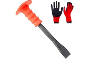 GENUBI INDUSTRY Masonry Chisel With Hand Guard and Work Gloves, 10 Inch Heavy Duty Flat End Rock Concrete Mortar Stone Chisel for Demolishing Carving Splitting Breaking Hounding