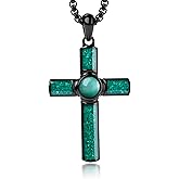 GTMJ Cross Necklace for Men Malachite/Turquoise Stone Pendant Cross Necklace with Adjustable Box Chain Religious Cross Necklace Jewelry gifts