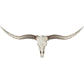 KIWZZXXKW Longhorn Wall Decor, Cow Skull Wall Decor, 70-Inch Longhorn Skull Wall Sculpture, Faux Taxidermy Animal Head Handmade Farmhouse Decor, Home Office(Brown) (Brown)