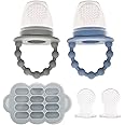 WeeSprout Silicone Baby Food Feeders + Freezer Tray for Batch Prep, Set of 2, Introduce New Foods Safely, Double as Teething Toys, Includes 2 Extra Pouches & Travel Lids, Dishwasher Safe