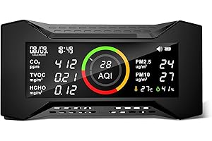 Simbow Air-Guardian AQ Air Quality Monitor, Indoor CO2 Monitor (PM2.5, PM10, CO2, VOC, Formaldehyde, Humidity, Temp) Multifunctional air Pollution Detector, Easy Calibration Indoor Air Quality Meter