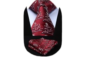 HISDERN Christmas Ties for Men Holiday Festival Funny Tie and Pocket Square Set Vacation Xmas Party Necktie Handkerchief