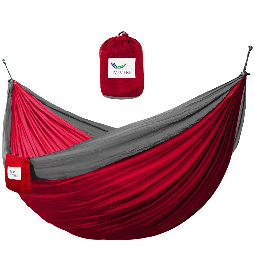 Vivere Nylon Double Parachute Camping Portable Hammock, Crimson/Grey