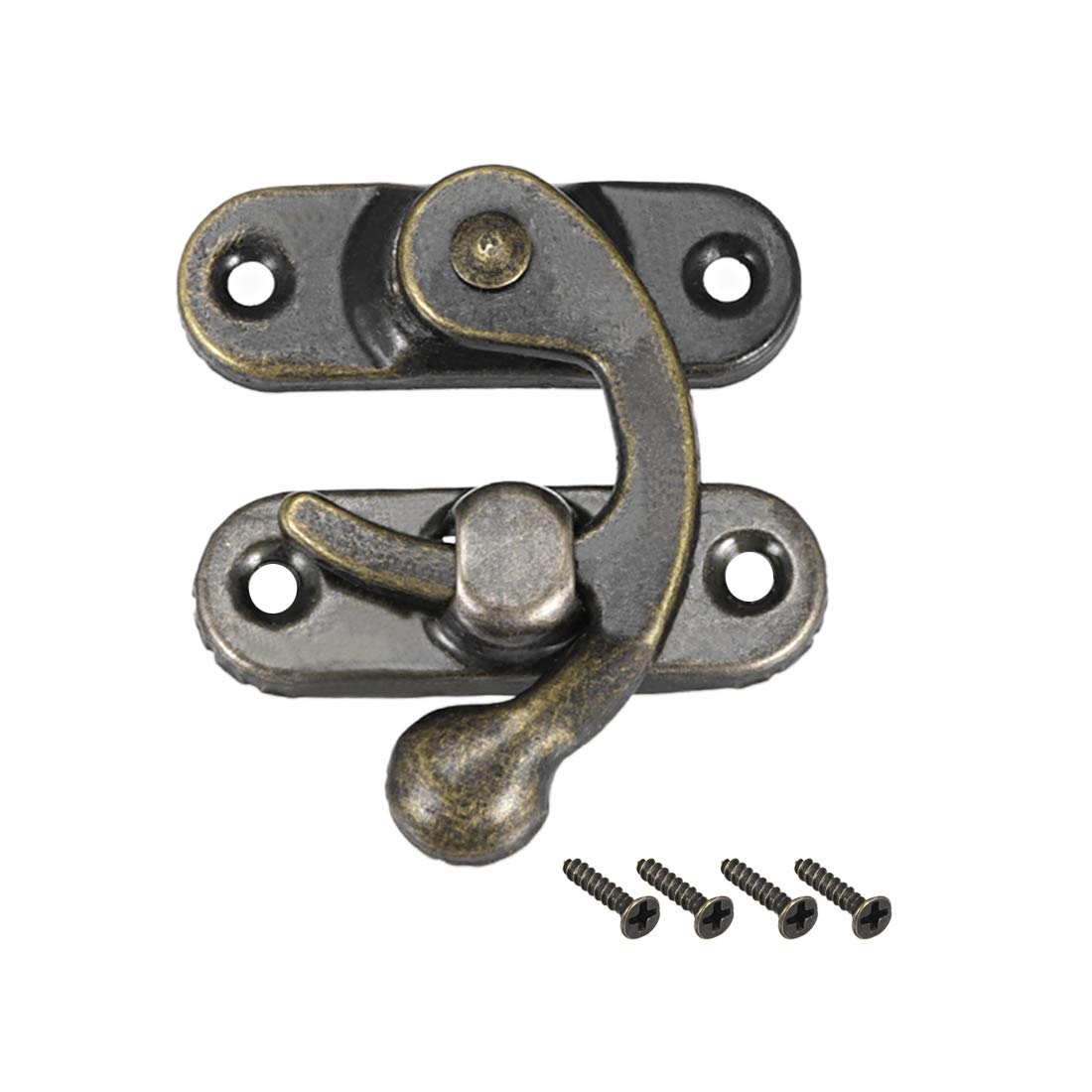 sourcing map Antique Vintage Lock Clasp Right Latch Hook Hasp 42mm x 37mm Swing Arm Latch Plated Bronze, 10 pcs w Screws