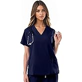 Meidiero Women's Scrub Tops, Relaxed Fit Medical Scrubs with 4 Pockets, 2 Pen Slots Soft Stretch & Moisture-Wicking Fabric