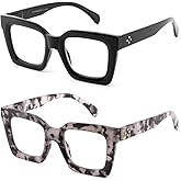 firstsense Reading Glasses for Men Women, 2 Pairs Quality Blue Light Readers Spring Hinge