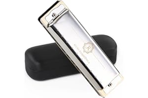 JDR North Harmonica Key of D 10 Holes 20 Tones Blues Harp Diatonic Mouth Organ Armonica with EVA Protective Case for Adults B