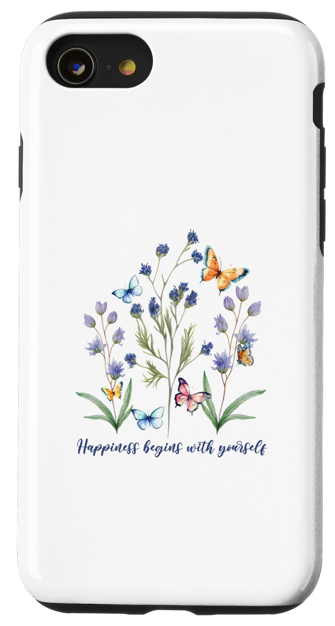 iPhone SE (2020) / 7 / 8 Botanical Butterfly, Floral Happiness Quote, Flowers Case