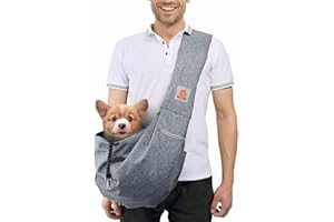 Tomkas Small Dog Sling Carrier - Zipper Pocket & Adjustable Strap - for 8-15 lbs Pets(Grey)