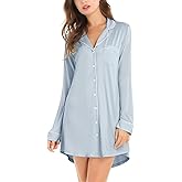 Cherrydew Bamboo Viscose Nightgown Women Super Soft Comfy Cooling Breathable Long Sleeve Sleepwear Button Down Sleep Shirts