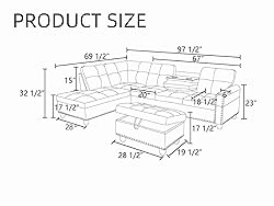 GlasFlength L Shaped Couch, Modular Sectional Sofa