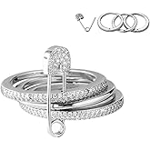 BLBLJERY Safety Pin Silver& Gold Stackable Rings for Women Non Tarnish 14k Gold Plated Statement Ring Set Cubic Zirconia Wedding Rings Thumb Ring Stack Pack Unique Jewelry Gift Women