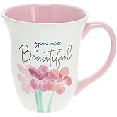 Pavilion Gift Company - You Are Beautiful - 16-ounce Large Coffee Cup, Floral Pattern Mug, Mother's Day Gift Idea, Friend Gift Idea, 1 Count, White & Pink