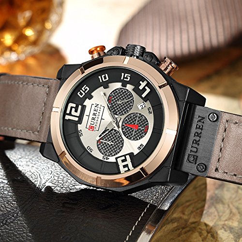 Reloj cronógrafo de cuarzo para hombre con fecha de 24 horas y correa de piel - Imagen 4
