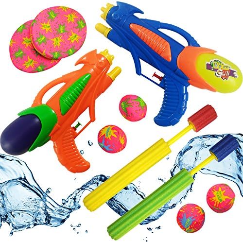 Pool &amp; Water Fun Set - 2 Water Guns, 2 Blade Blasters Mini Eliminator Foam &amp; 2 Sponge Water Bomb Disc With 2 Balls