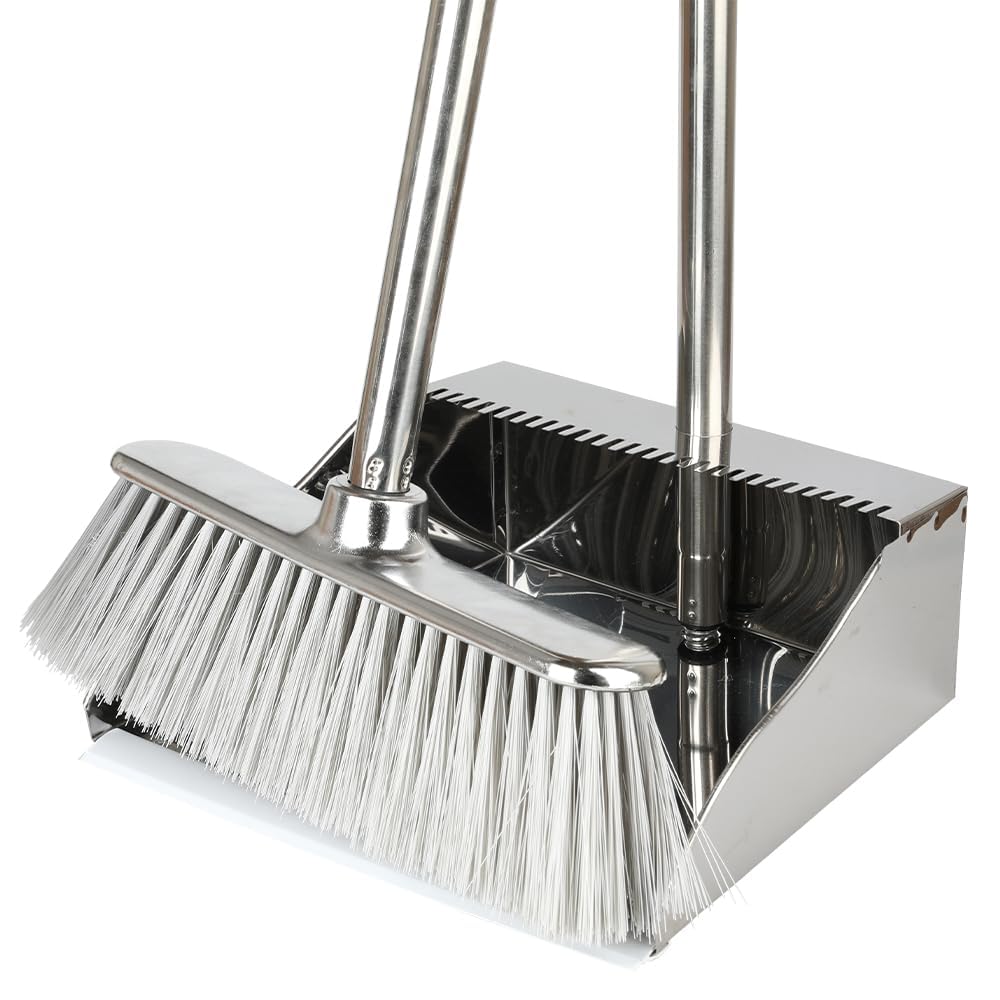 Photo 1 of **INCOMPLETE** Metal Dustpan with Broom Set, Long Handle Stainless Steel Dustpan,Heavy Duty Standing Dust Pan with Teeth, Indoor Outdoor Up for Home Kitchen Lobby Room Office
