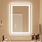 ODDSAN 24x36 LED Lighted Bathroom Mirror for Vanity | Front Lights and Backlit, Rounded-Corner Rectangle, 3 Colors, Dimmable, Anti-Fog, Memory, Tempered Glass, UL