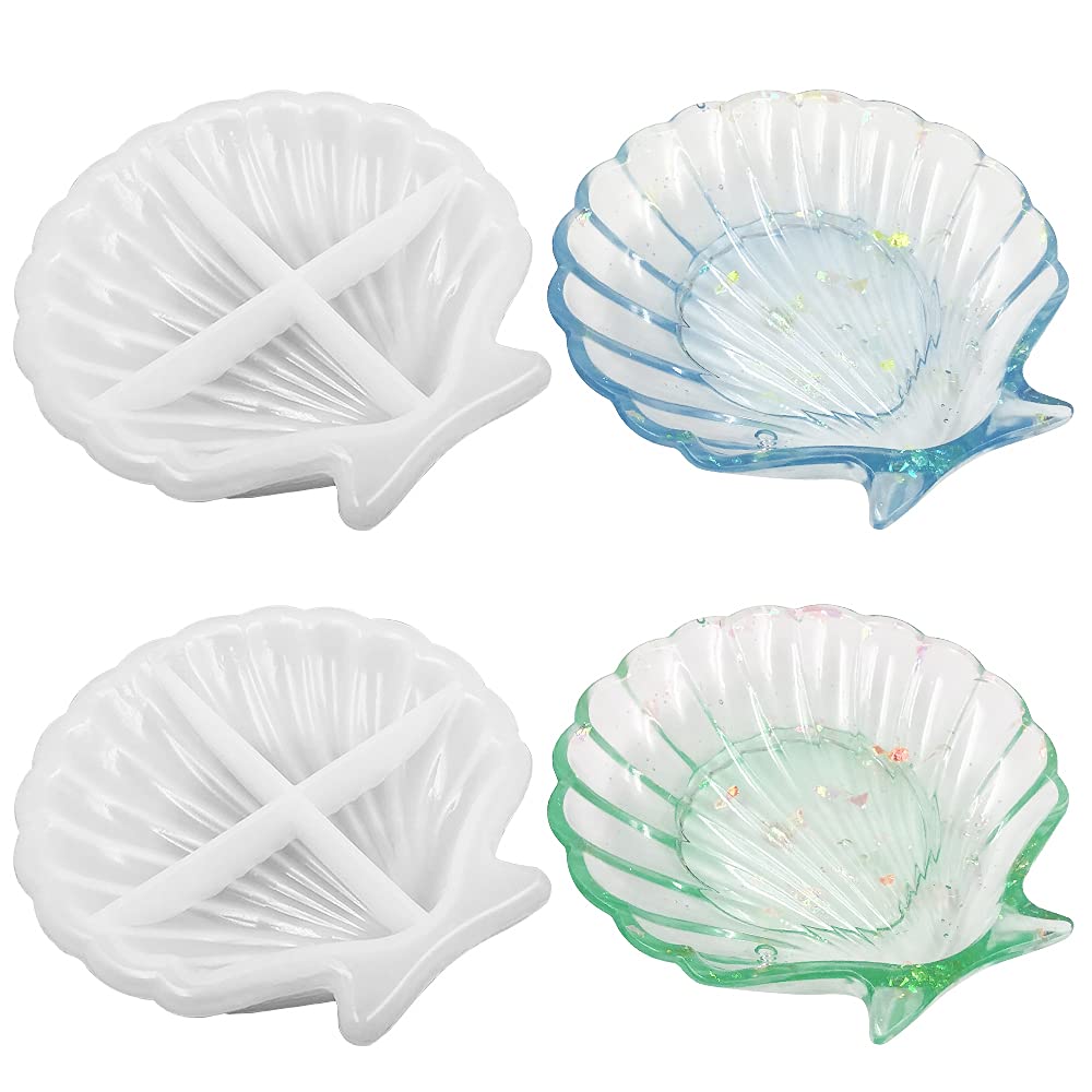 2 PCS FineGood Shell Resin Mould, Silicone Mould for Resin Casting Dish, Epoxy Resin Jewellery Tray, Soap Dish