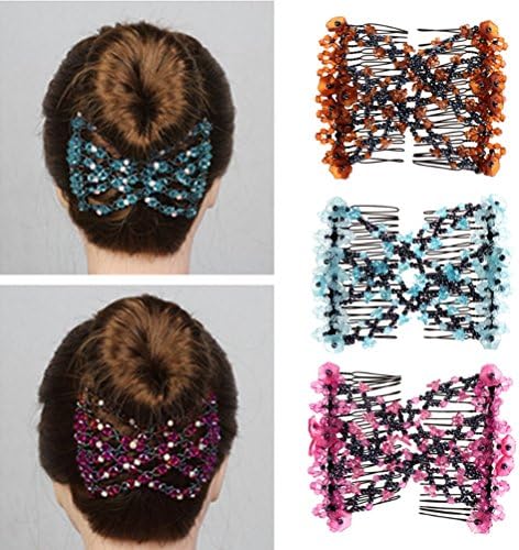 cuhair 3pcs Fashion Magic Flower Elasticity Double Hair Comb Clip Stretchy Women Hair Accessories