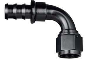 VehiMata 4AN 90 Degree Push Lock Fuel Hose Fitting End Adapter Aluminum Black 1PC