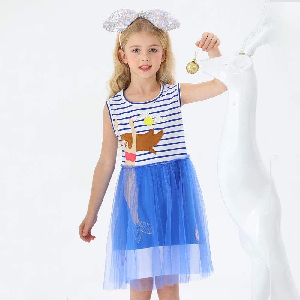 Girls Clothes Cotton Short Sleeve Casual Summer Striped Dresses for Girls Kids 2-8 Years: Clothing