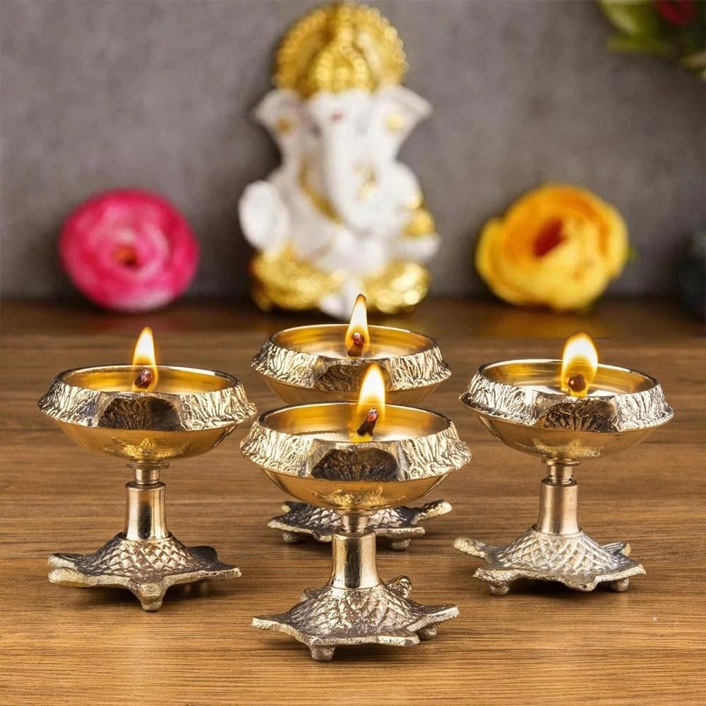 Oil Lamps & Accessories - Hashcart Brass Kuber Turtle Diya for Diwali Decoration [4 Pc] - Diya Lamp for Pooja - Diwali Diyas / Deepam / Deepak - Indian Diwali Gifts