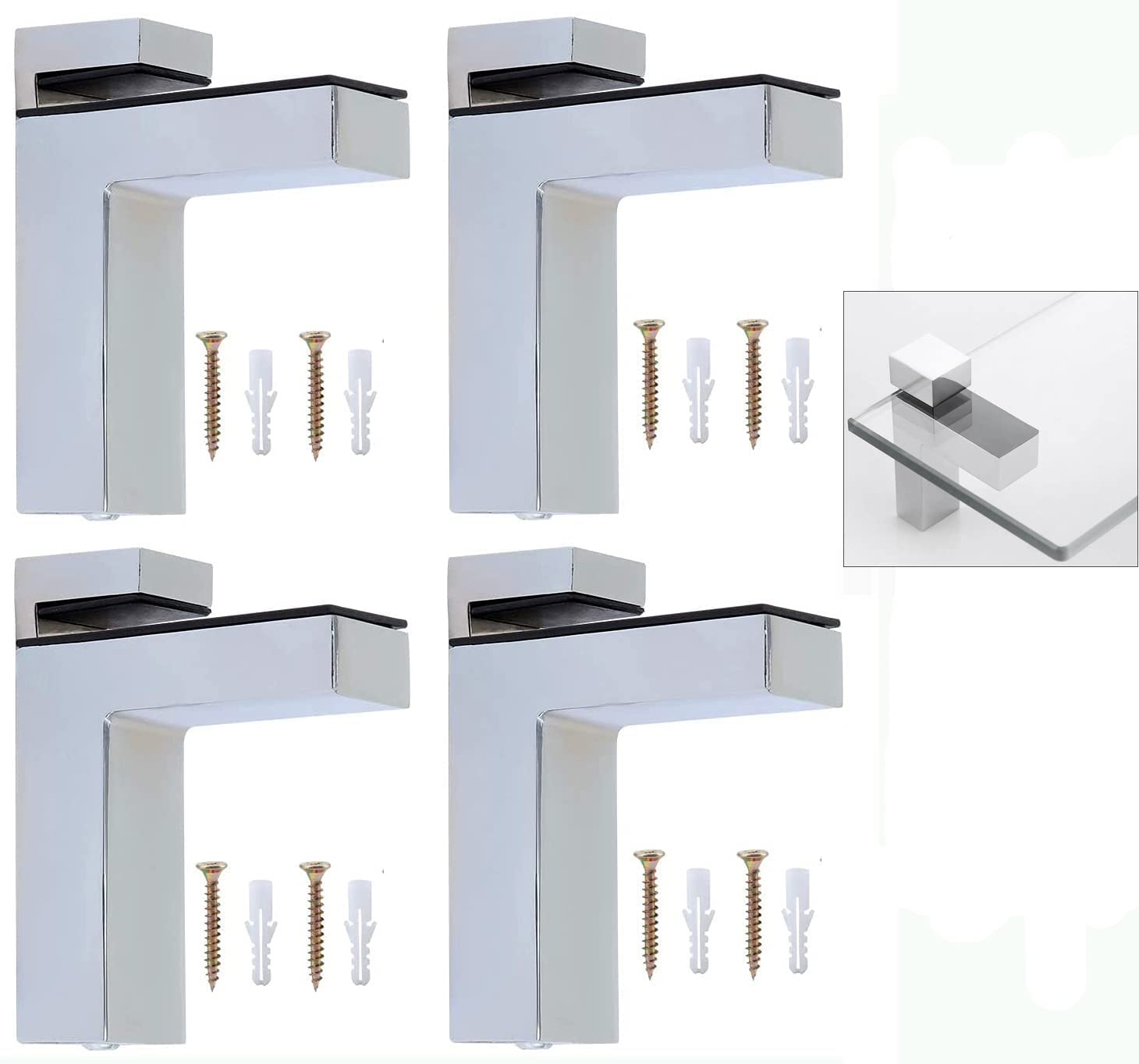 Litensh 4pcs Adjustable Wood Glass Shelf Bracket Support Holder Clamp for Wooden/Glass Shelf of 3-36mm Thickness, Solid Zinc Alloy Wall Mount Floating Shelf