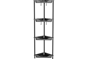 Orimade Rustproof 4 Tier Floor Standing Corner Shower Caddy Organizer, Plastic Metal Splicing Floor Corner Shelf Rack Storage