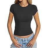 Eachyes Womens Cap Sleeve Tops Crew Neck Short Sleeve Shirts Slim Fit Basic Tees Summer Outfits Clothes 2026