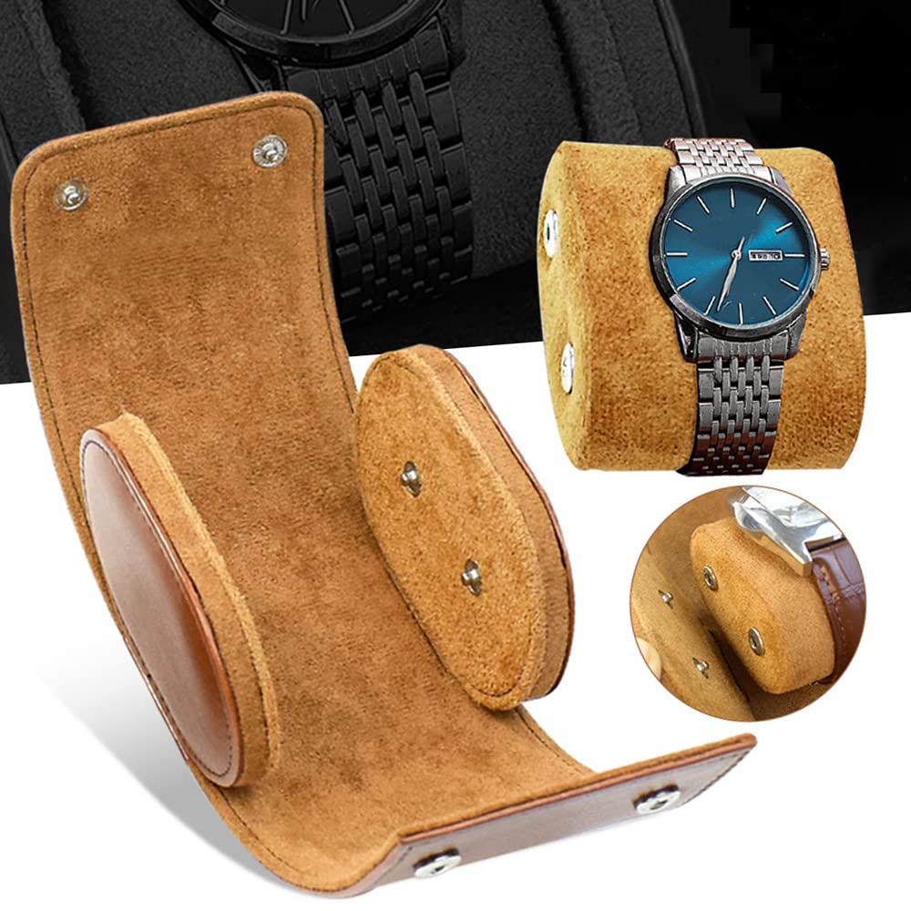 Rudmox Watch Travel Case, Luxury Leather Watch Roll Organizer Box, Jewelry Storage Case Gifts for Man and Woman Christmas Anniversary Birthday(Brown)