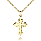NICRET Gold Cross Necklace 14K Gold Cross Pendants for Women Delicate Floral-Edge Detailing Dainty Crosses Necklace for Women Crosses Chain