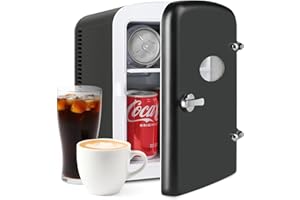 InfiniPower 4L/6 Can Mini Fridge with Observation Window, Portable AC/DC Small Beverage Refrigerator, Freon-Free Cooler & Warmer for SkinCare, Food and Drinks, Bedroom, Dorm, Car, Office, Black