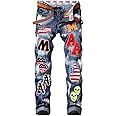 Enrica Men's Ripped Straight Slim Moto Biker Jeans