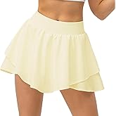CICI FIVE Womens Pleated Tennis Skirt with Pockets Double Ruffle High Waisted Athletic Skorts Skirts for Golf Workout